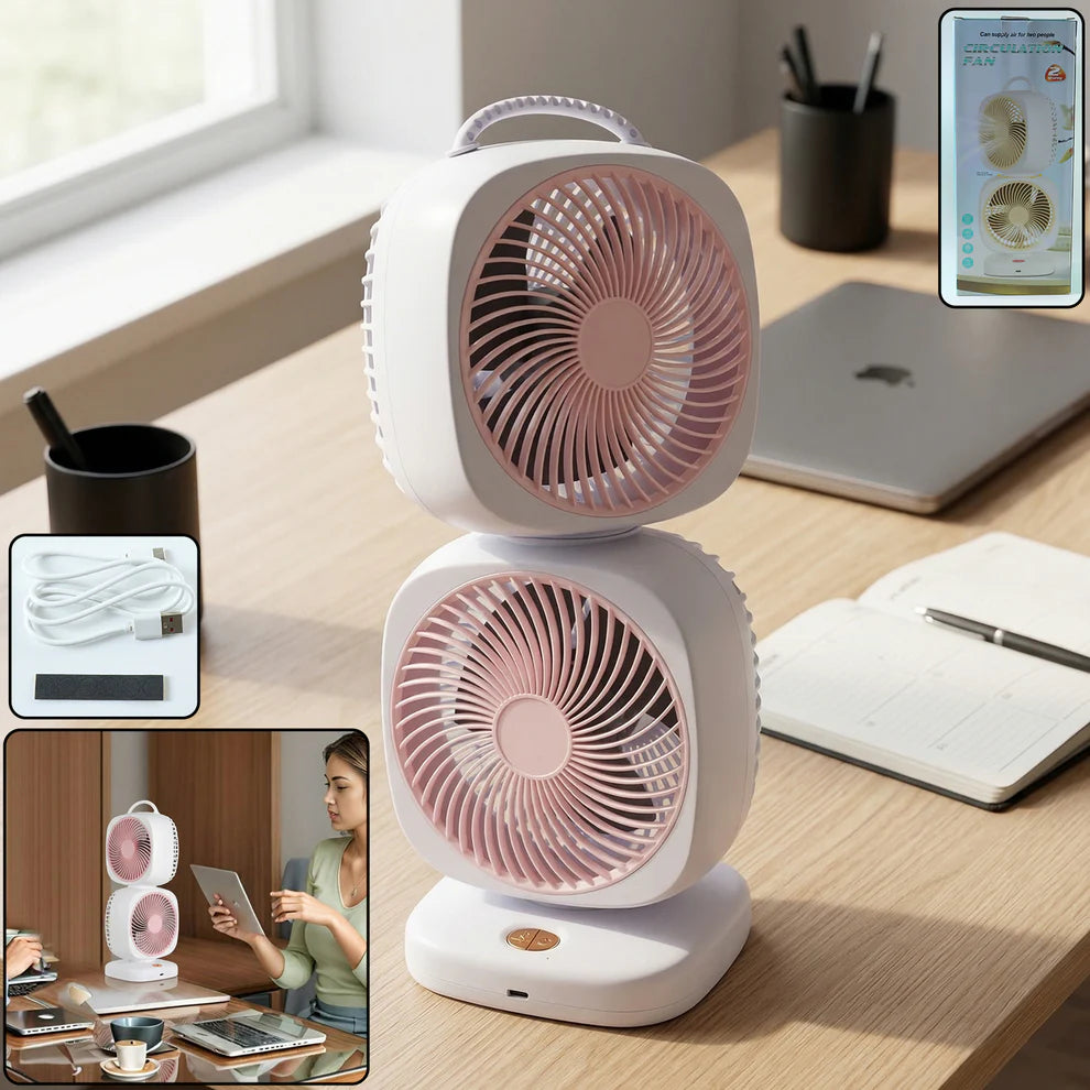 Portable Dual Head USB Rechargeable Table Fan (1 Pc) dd