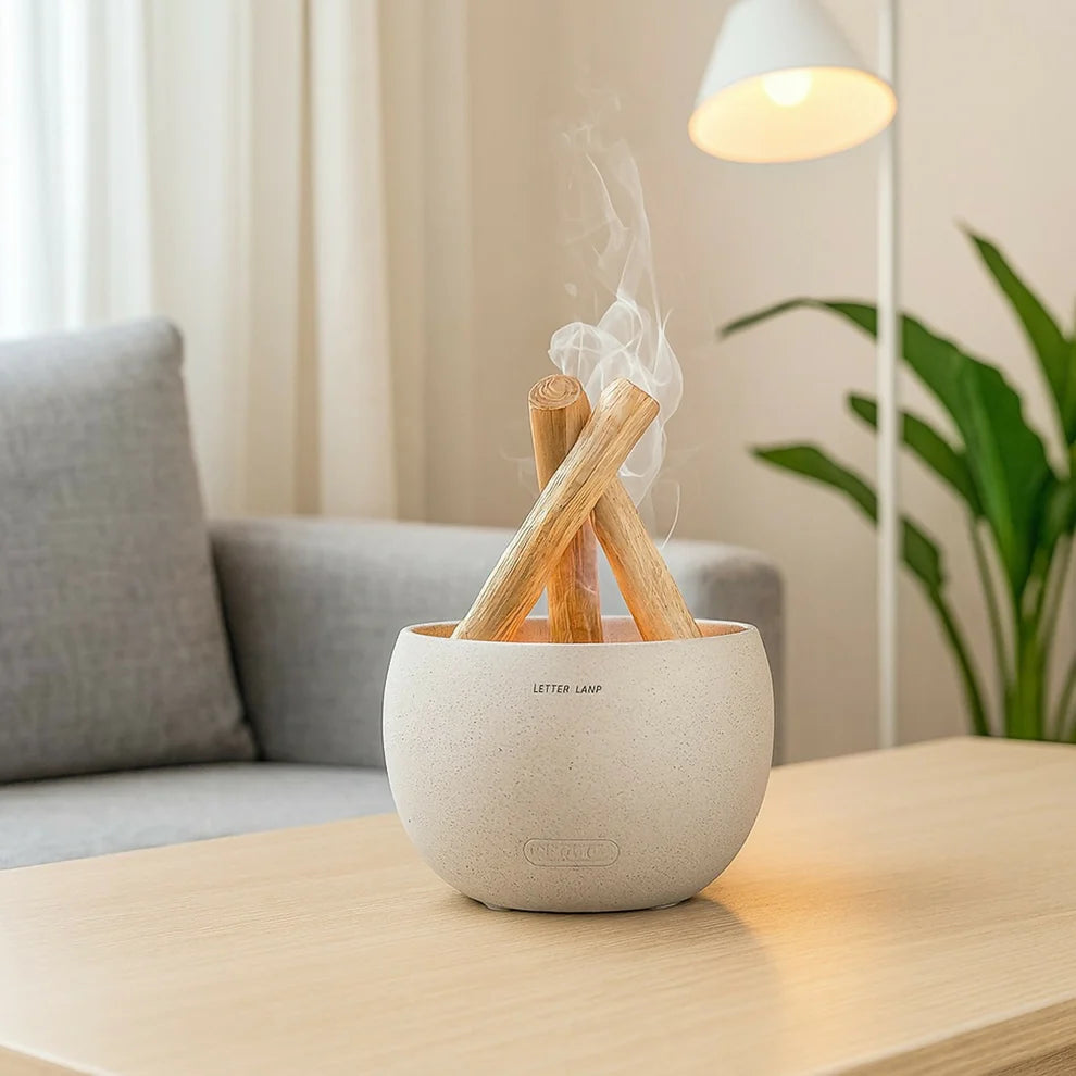 Campfire Flame Aroma Diffuser with LED Light & Mist | Stylish Home Humidifier dd