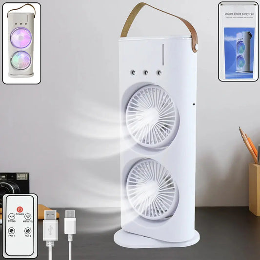Electric Fan Desktop Double-Head Powerful Air (1 Pc / With Remote / Plug and Play) dd