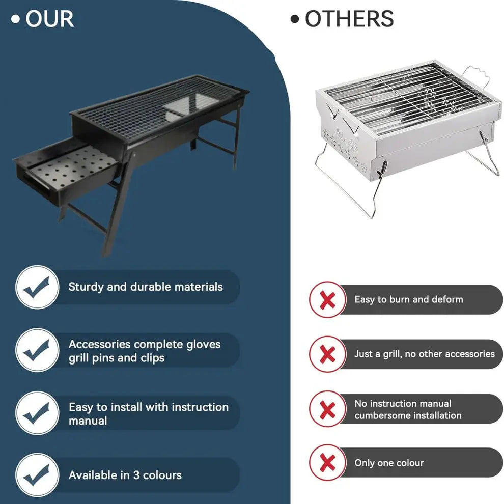 Folding Portable Barbeque BBQ Grill Set for Outdoor and Home dd
