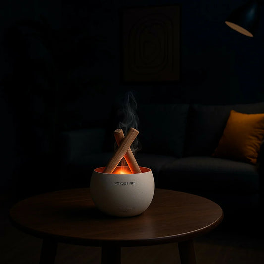 Campfire Flame Aroma Diffuser with LED Light & Mist | Stylish Home Humidifier dd