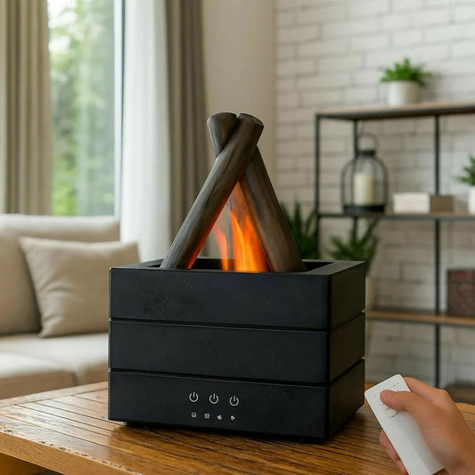 Campfire Flame Aroma Diffuser with Simulated Fire Effect & Timer Modes dd