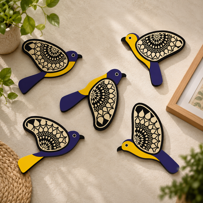 Decorative Wooden Bird Wall Art Set of 5 | Mandala Bird Wall Hanging for Living Room, Bedroom & Hallway | Premium MDF Wooden Wall Decor | Modern Home Decoration | Easy to Install