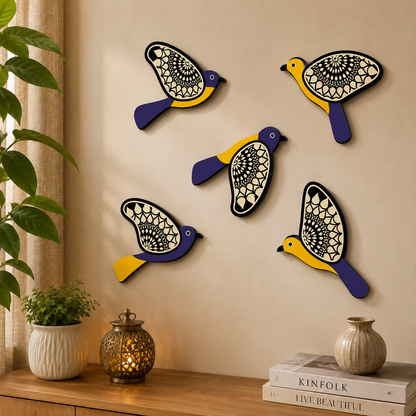 Decorative Wooden Bird Wall Art Set of 5 | Mandala Bird Wall Hanging for Living Room, Bedroom & Hallway | Premium MDF Wooden Wall Decor | Modern Home Decoration | Easy to Install