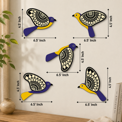 Decorative Wooden Bird Wall Art Set of 5 | Mandala Bird Wall Hanging for Living Room, Bedroom & Hallway | Premium MDF Wooden Wall Decor | Modern Home Decoration | Easy to Install