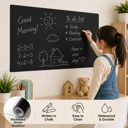 Self-Adhesive Blackboard Sticker Roll 45 x 200 cm | Removable Chalkboard Contact Paper | Writable & Erasable Wall Decal | Waterproof PVC Blackboard Sheet for Kids, Home, Office & Classroom