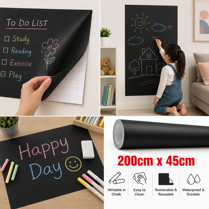Self-Adhesive Blackboard Sticker Roll 45 x 200 cm | Removable Chalkboard Contact Paper | Writable & Erasable Wall Decal | Waterproof PVC Blackboard Sheet for Kids, Home, Office & Classroom