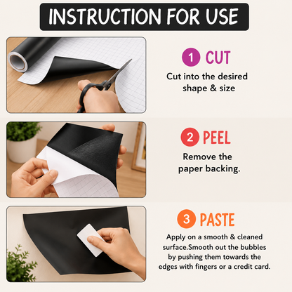 Self-Adhesive Blackboard Sticker Roll 45 x 200 cm | Removable Chalkboard Contact Paper | Writable & Erasable Wall Decal | Waterproof PVC Blackboard Sheet for Kids, Home, Office & Classroom