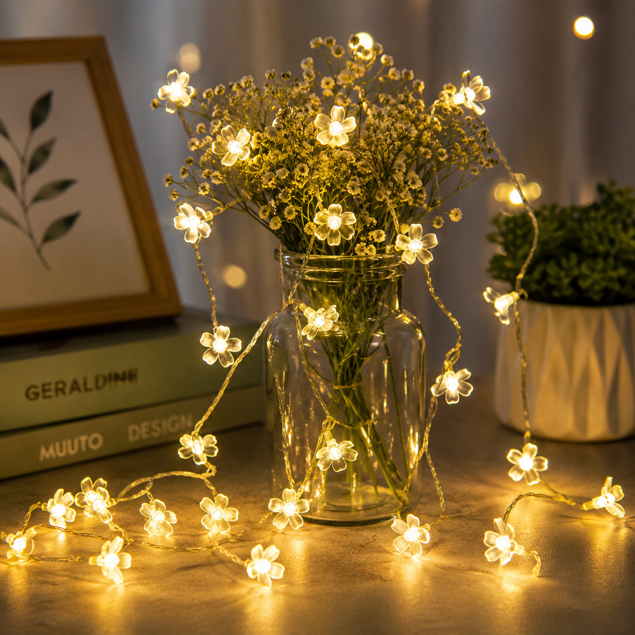 Flower LED Fairy String Lights | Warm White Decorative Flower Lights for Bedroom, Balcony, Garden, Patio & Home Décor | Waterproof Decorative Lights for Festivals, Parties & Wedding Decoration