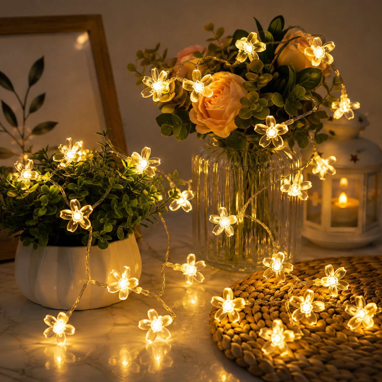 Flower LED Fairy String Lights | Warm White Decorative Flower Lights for Bedroom, Balcony, Garden, Patio & Home Décor | Waterproof Decorative Lights for Festivals, Parties & Wedding Decoration