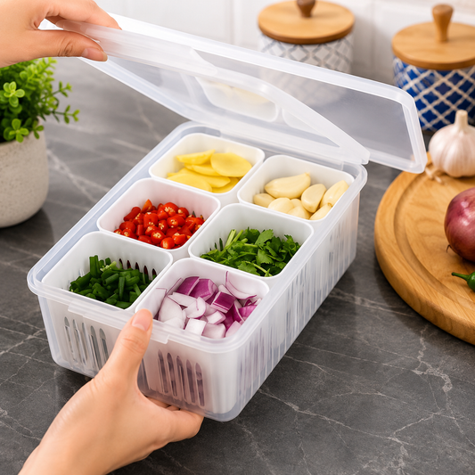 6-Grid Fridge Storage Organizer with Lid