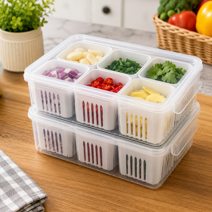 6-Grid Fridge Storage Organizer with Lid