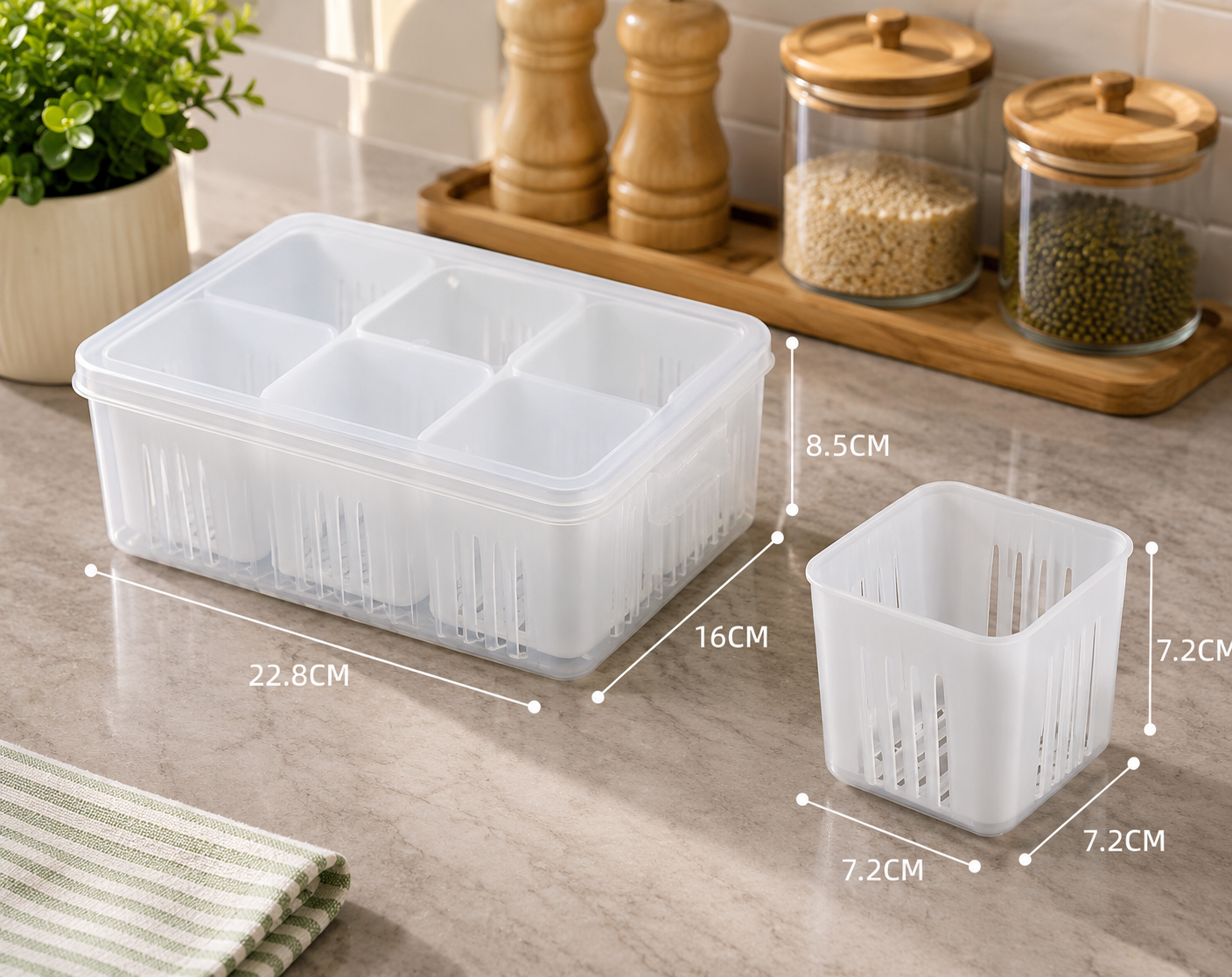 6-Grid Fridge Storage Organizer with Lid
