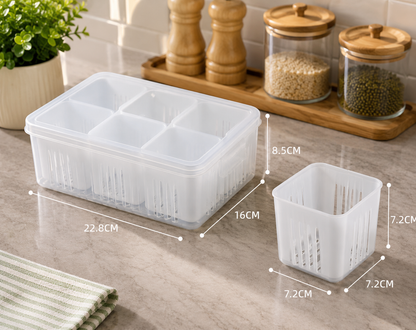 6-Grid Fridge Storage Organizer with Lid