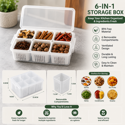 6-Grid Fridge Storage Organizer with Lid