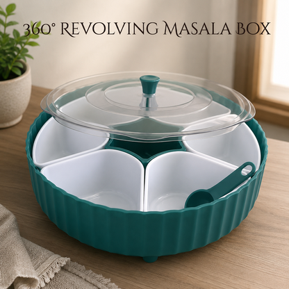 360° Rotating Masala Box with 7 Removable Spice Containers, Transparent Lid & Spoon | Multipurpose Plastic Spice Organizer for Kitchen | Air-Tight Spice Storage Container (Blue)