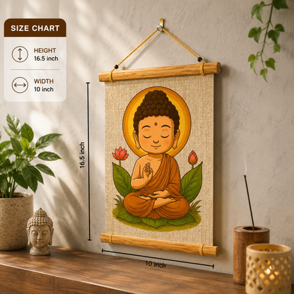 Buddha Wall Hanging Canvas Scroll | Spiritual Wall Decor with Wooden Frame | Meditation Room, Living Room & Bedroom Decoration | Easy to Hang | 10 x 16.5 Inch