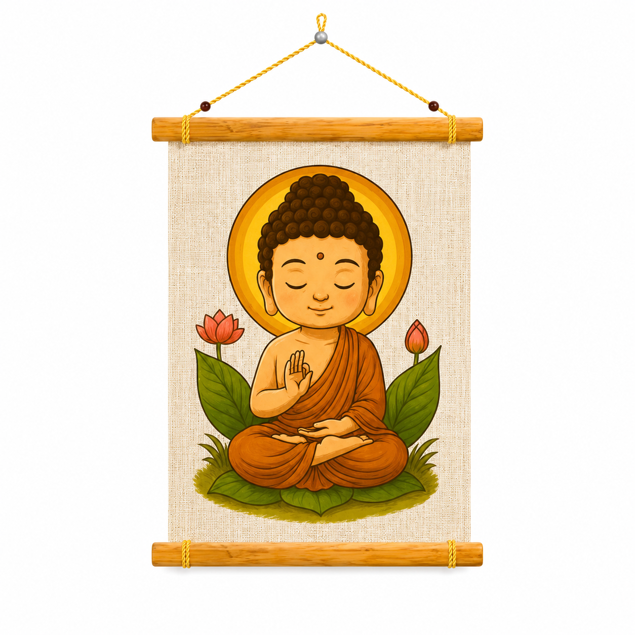 Buddha Wall Hanging Canvas Scroll | Spiritual Wall Decor with Wooden Frame | Meditation Room, Living Room & Bedroom Decoration | Easy to Hang | 10 x 16.5 Inch
