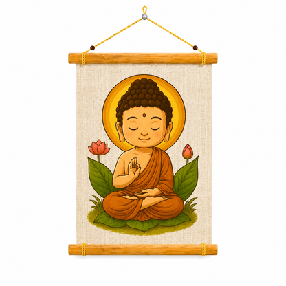 Buddha Wall Hanging Canvas Scroll | Spiritual Wall Decor with Wooden Frame | Meditation Room, Living Room & Bedroom Decoration | Easy to Hang | 10 x 16.5 Inch