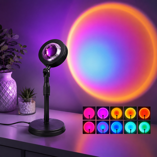 RGB Sunset Projection Lamp with Remote Control – 16 Colors, 4 Lighting Modes, USB Powered, 360° Adjustable Gooseneck LED Ambient Night Light for Bedroom, Living Room, Gaming, Photography & Room Decor