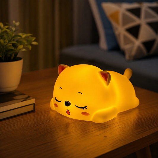 Cute Cat Silicone LED Night Light for Kids – Soft Warm Glow, Tap Control, USB Rechargeable, Portable Sleep Lamp for Bedroom, Nursery, Baby Room & Home Decor