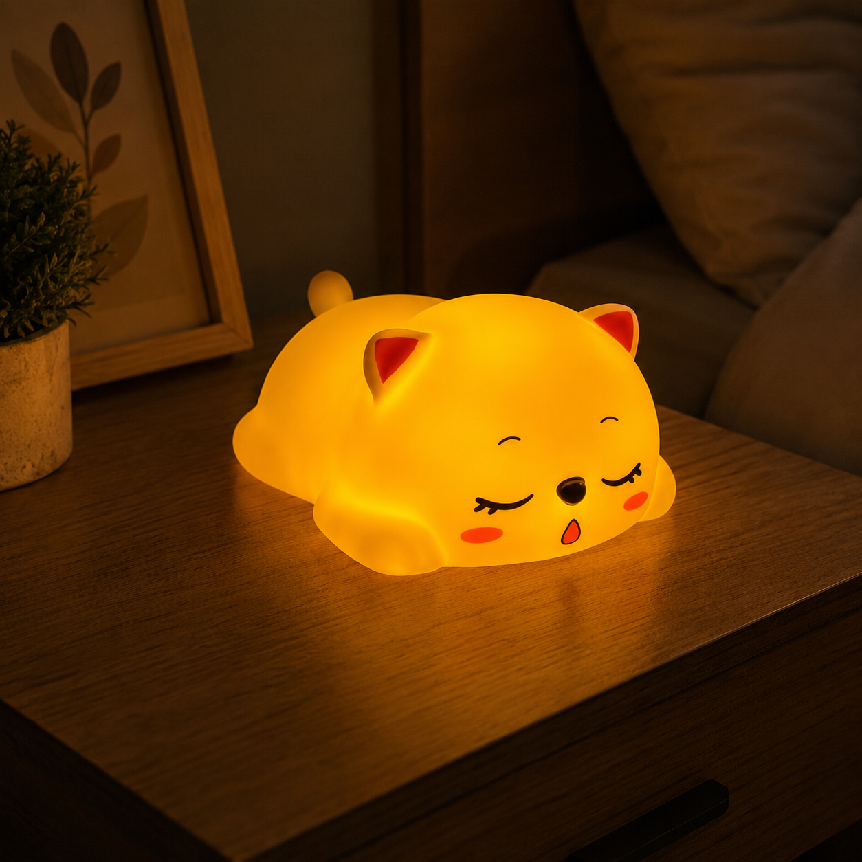 Cute Cat Silicone LED Night Light for Kids – Soft Warm Glow, Tap Control, USB Rechargeable, Portable Sleep Lamp for Bedroom, Nursery, Baby Room & Home Decor