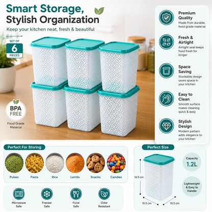Amazon Product Title  6-Piece Airtight Food Storage Container Set with Lids – BPA-Free Plastic Kitchen Storage Boxes, Stackable Pantry Organizers for Rice, Flour, Pulses, Pasta, Snacks & Dry Food