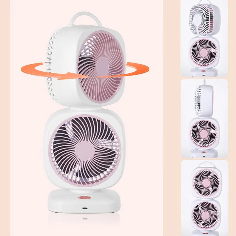 Portable Dual Head USB Rechargeable Table Fan (1 Pc) dd