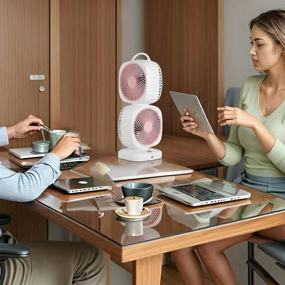 Portable Dual Head USB Rechargeable Table Fan (1 Pc) dd