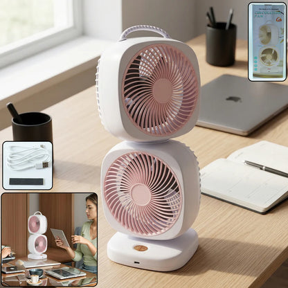 Portable Dual Head USB Rechargeable Table Fan (1 Pc) dd