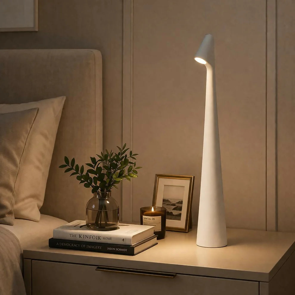 Modern LED Desk Lamp Touch Control USB Rechargeable Study Light - White dd