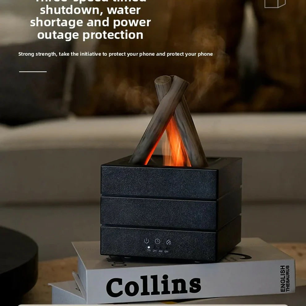 Campfire Flame Aroma Diffuser with Simulated Fire Effect & Timer Modes dd