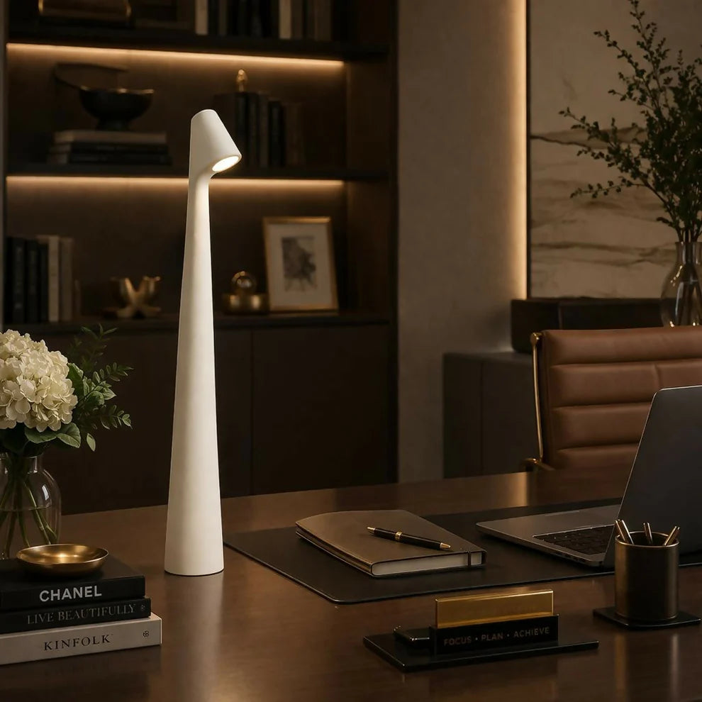 Modern LED Desk Lamp Touch Control USB Rechargeable Study Light - White dd