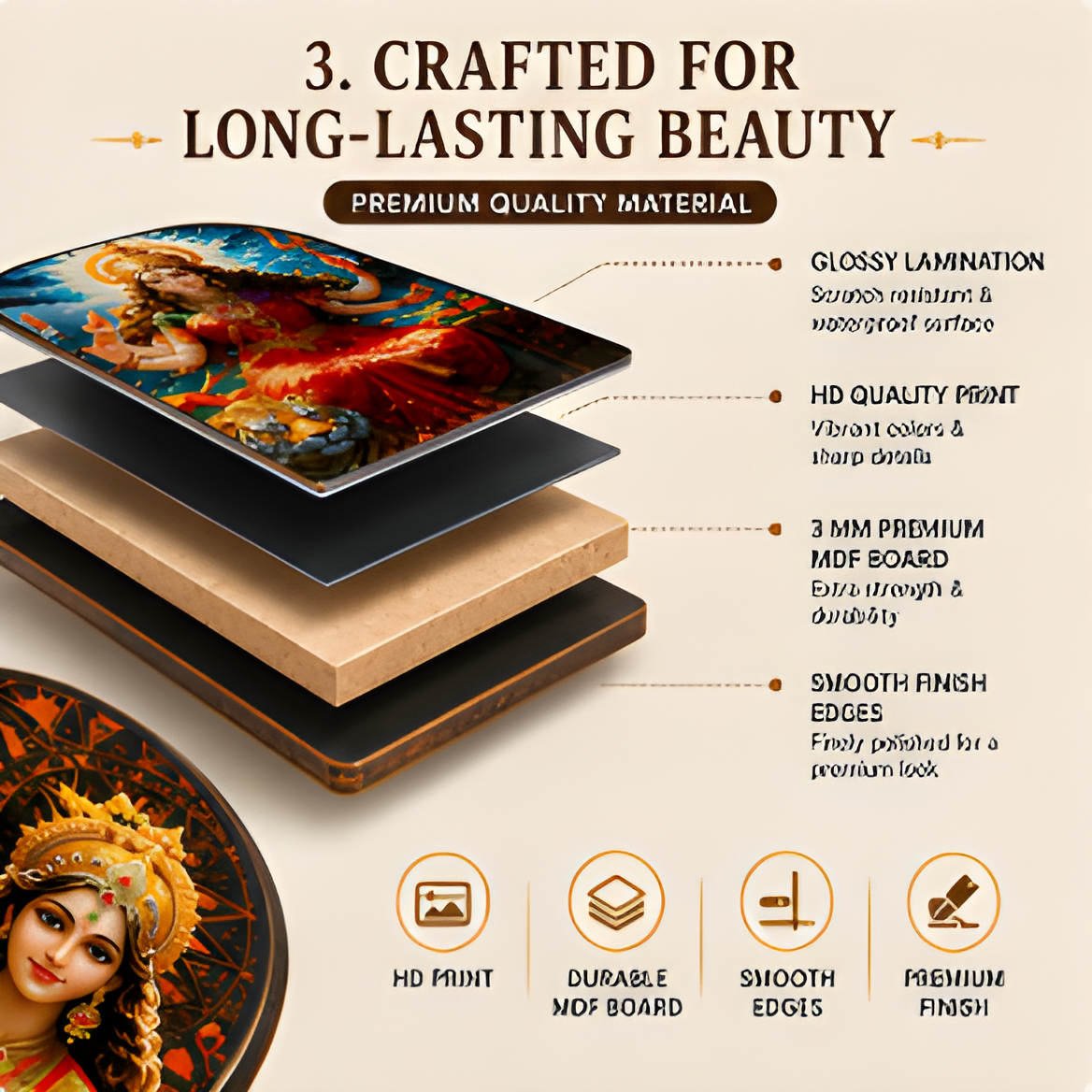Premium Maa Durga Wall Frame Set of 3 | HD Printed MDF Wall Decor | 28 cm