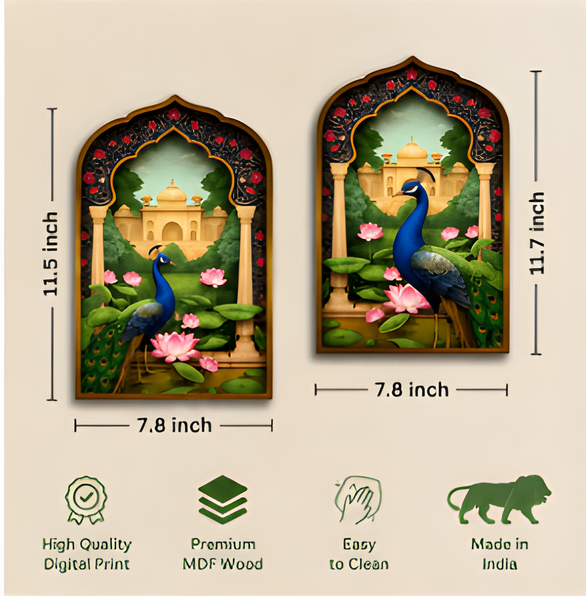 Peacock Jharokha Wooden Wall Art Set of 2 Traditional Indian Home Decor | Living Room & Bedroom Wall Hanging