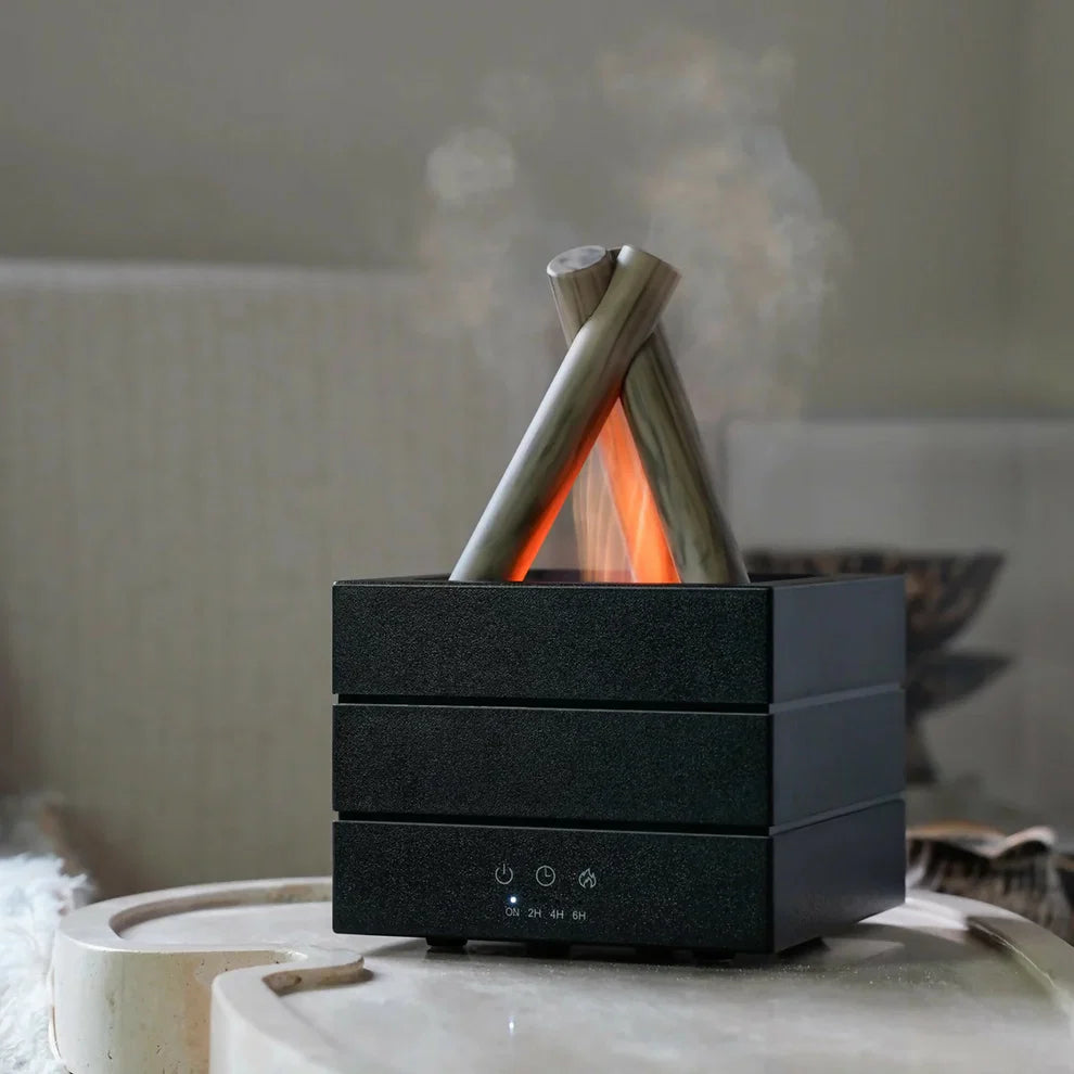 Campfire Flame Aroma Diffuser with Simulated Fire Effect & Timer Modes dd