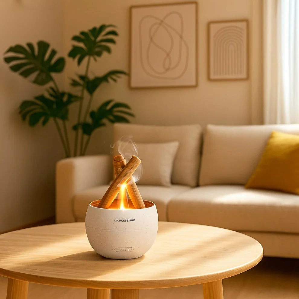 Campfire Flame Aroma Diffuser with LED Light & Mist | Stylish Home Humidifier dd